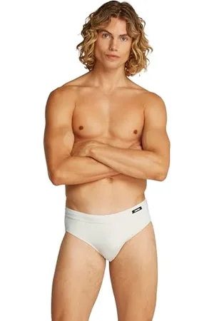 Calvin Klein Herren Badeslip Brief mit Logo-Badge, Weiß (Chalk), L