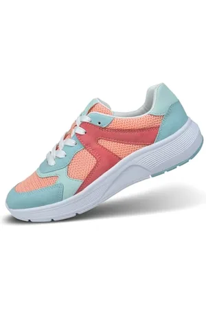 Bugatti Damen-Sneaker in Multicolor mit intelligenter Schnürung, gepolsterten herausnehmbaren Einlegesohlen, leichtem Design und lebhaftem Stil, hellblau/hellrot, 42 EU