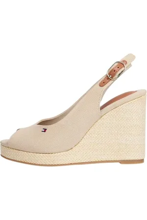 Tommy Hilfiger Damen Wedge Sandalen Flag High Slingback mit Knöchelriemen, Beige (Horseradish), 36