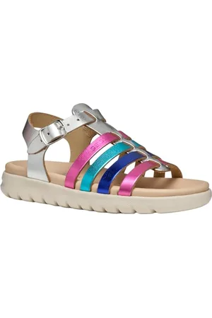 Geox J SOLEIMA Gir Sandal, Silver/Multicolor, 36 EU