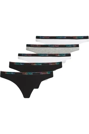 Calvin Klein Damen 5er Pack Strings mit Logo, Mehrfarbig (Black/White/Black/Gry Htr/White), M