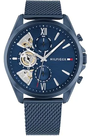 Tommy Hilfiger Multi Zifferblatt Quarz Uhr für Herren mit Blaues Edelstahl-Mesh-Gliederarmband - 1710648