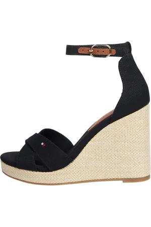 Tommy Hilfiger Damen Wedge Sandalen Flag High Crisscross mit Knöchelriemen, (Black), 36