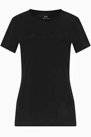 Armani Exchange Damen Essential, Embroidered Logo Signature T-Shirt, , XL