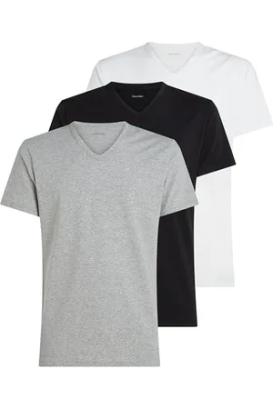 Calvin Klein Herren 3er Pack T-Shirts Kurzarm mit V-Ausschnitt, Mehrfarbig (Black, White, Grey Heather), M