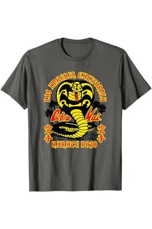 Cobra Kai T-Shirt Grau S, Klassisch, Kurzarm, Einfarbig, Gerippte Manschette, Crew-Ausschnitt, 100% Baumwolle, Leichtgewichtig, Karate-Dojo-Logo, Fans, Männliche Erwachsene