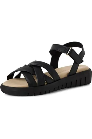 Marco Tozzi Damen Sandalen flach aus Leder Bequem, (Black), 37 EU