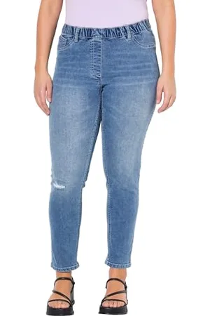 Ulla Popken Damen große Größen Übergrößen Plus Size Jeans, Sienna mit kleinem Destroyeffekt
