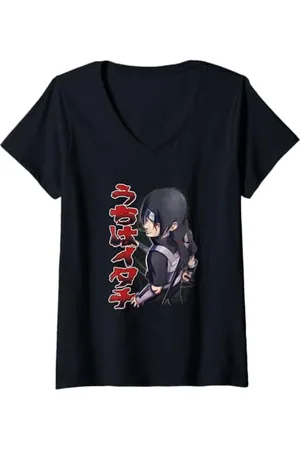 Naruto Damen Shippuden Itachi Posture et Kanji T-Shirt mit V-Ausschnitt