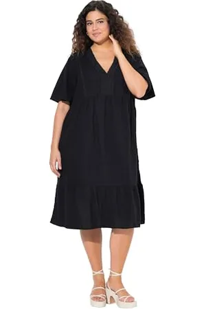 Ulla Popken Damen große Größen Übergrößen Plus Size Volant-Kleid mit V-Ausschnitt