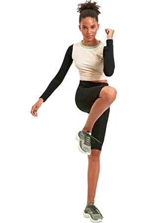 Trendyol Damen Black Roller High Waist Mobile Detailed Sport Biker Tights Yoga Pants, , S EU