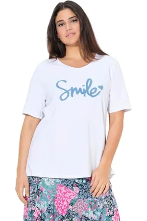 Ulla Popken Damen große Größen Übergrößen Plus Size T-Shirt mit flauschigem Schriftzug, Classic