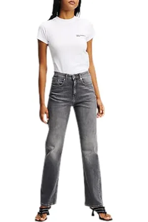 Karl Lagerfeld High Rise Straight Denim, Women, Grey, Jeans