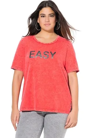 Ulla Popken Damen große Größen Übergrößen Plus Size T-Shirt mit Easy Wording,Classic