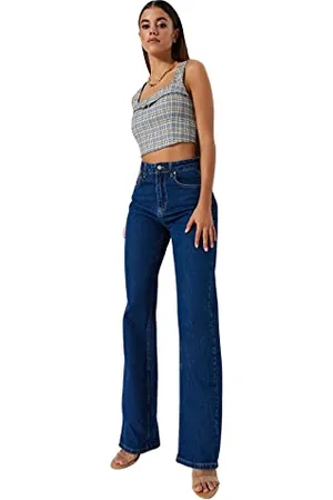Trendyol Damen Gerade Weites Bein Hohe Taille Jeans, , 42