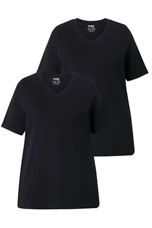 Ulla Popken Damen große Größen Übergrößen Plus Size Basic-T-Shirt, 2er-Pack gleichfarbig