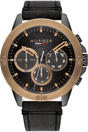 Tommy Hilfiger Multi Zifferblatt Quarz Uhr für Herren mit Schwarzes Lederarmband - 1791893
