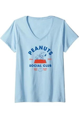 Peanuts Damen Social Club seit 1950 T-Shirt mit V-Ausschnitt