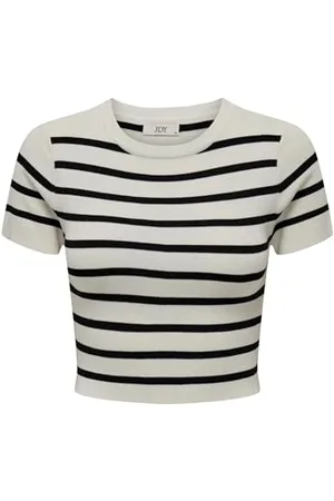 JDY Damen Basic Crop T-Shirt Einfarbiges Kurzarm Rundhals Top Kurzes RIPP Oberteil CIRKELINE, Farben:Weiß-2, Größe:L