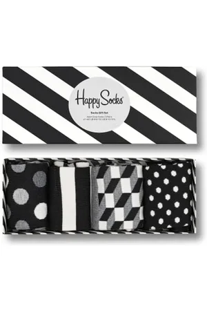 Happy Socks Unisex Set van 4 klassieke zwarte witte sokken cadeauset Socken, , 41-46 EU