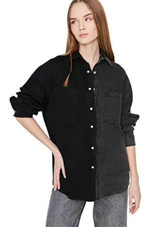 Trendyol Damen Black Color Blockiertes Denim-shirt Shirt, , M EU