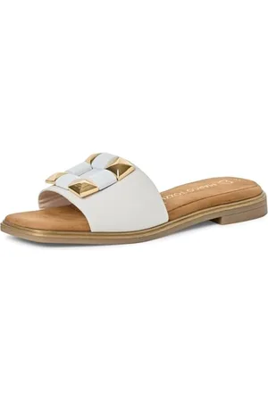 Marco Tozzi Damen Pantoletten aus Leder Bequem, (White), 38 EU
