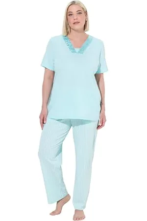 Ulla Popken Damen große Größen Übergrößen Plus Size Pyjama, Satin Detail, Morning Rise