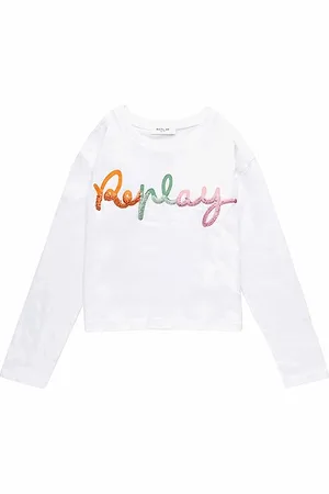 Replay Mädchen Langarmshirt aus Baumwolle mit Logo, (Weiß), 14 Jahre