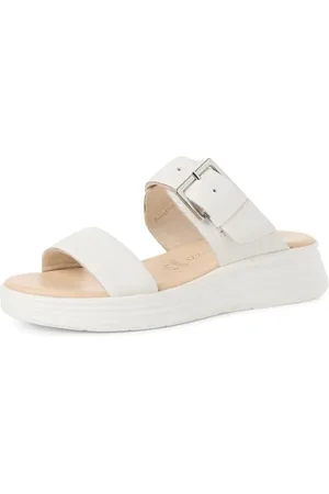 Marco Tozzi Damen Pantoletten aus Leder mit Schließe, (White), 39 EU