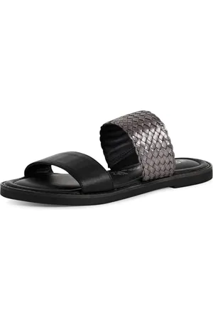 Marco Tozzi Damen Pantoletten aus Leder Sommer, Schwarz , 36 EU