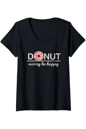 Alpha Industries Damen Donut Worry Be Happy T-Shirt T-Shirt mit V-Ausschnitt