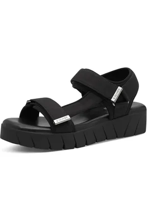 QS by s.Oliver Damen Sandalen flach mit Klettverschluss Plateau, (Black), 37 EU