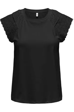 ONLY Schwarzes Damen-T-Shirt mit Trägern aus Spitze mit Tangallo, , Medium