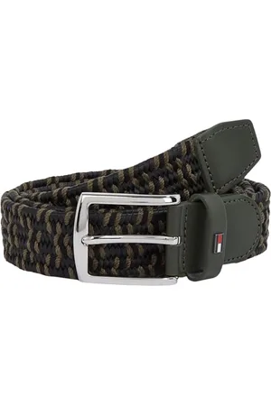 Tommy Hilfiger Herren Gürtel Denton Elastic Leather 3,5 cm Geflochten, Mehrfarbig (Black / Army Green), 80 cm
