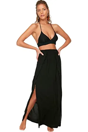 Trendyol Damen Woman Beachwear Maxi Wrapover Regular fit Woven Skirt Baby Rock, Black, 60
