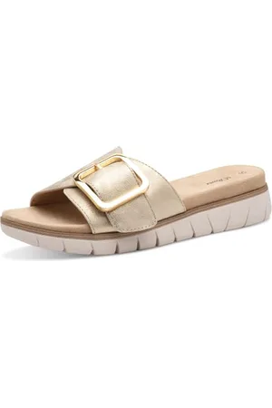 QS by s.Oliver Damen Pantoletten mit Plateau Vegan, Gold , 37 EU