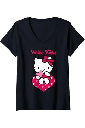 Sanrio Damen Hello Kitty - I heart you T-Shirt mit V-Ausschnitt