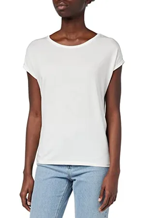 VERO MODA Damen Einfarbiges Stretch T-Shirt Basic Rundhals Top Oberteil Tief Angesetzte Schultern VMAVA