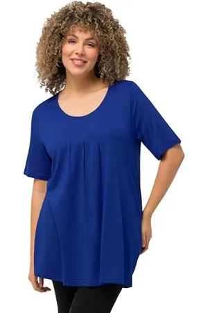 Ulla Popken Damen große Größen Übergrößen Plus Size T-Shirt, Zierfalten, A-Linie, Rundhals, Halbarm, Modal