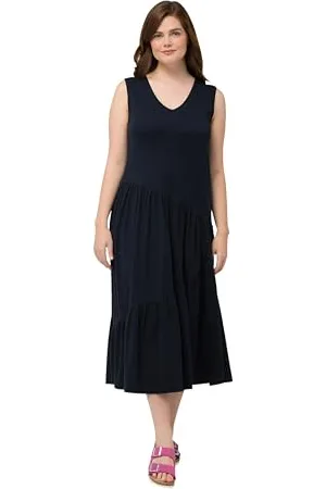 Ulla Popken Damen Flared Strap Dress Kleid, , 54-56