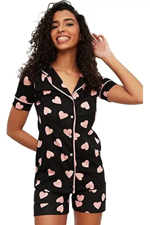 Trendyol Damen Heart Pattern Knitted Pajama Set, Multi Color, XL EU
