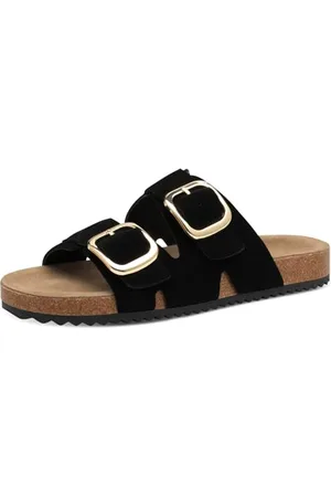 QS by s.Oliver Damen Pantoletten aus Leder mit Schnallen, (Black), 37 EU