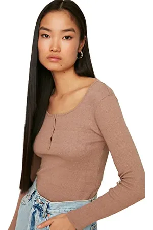 Trendyol Damen Vizon-Nieten mit gestrickter Bluse Blouse, , XL