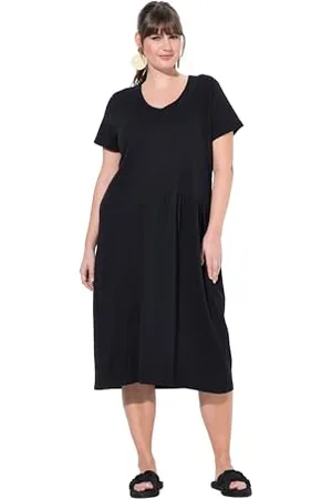 Ulla Popken Damen große Größen Übergrößen Plus Size a-line Dress Dividing Seams, 1/2 Sleeve
