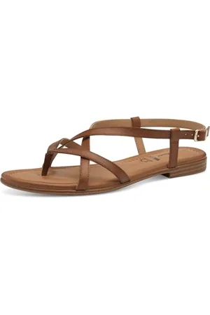 QS by s.Oliver Damen Sandalen flach aus Leder Leicht, Braun , 39 EU