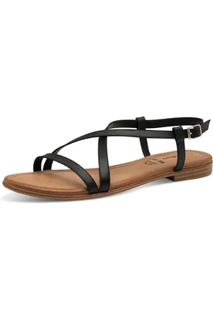QS by s.Oliver Damen Sandalen flach aus Leder Sommer, (Black), 37 EU