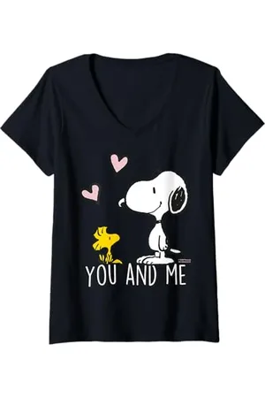 Peanuts Damen - Snoopy Woodstock Du und ich T-Shirt mit V-Ausschnitt