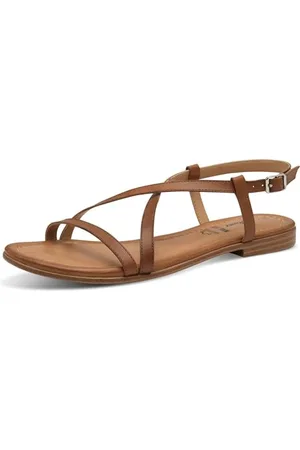 QS by s.Oliver Damen Sandalen flach aus Leder Sommer, Braun , 42 EU