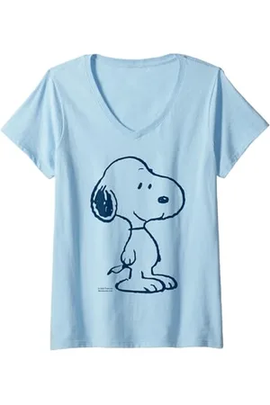 Peanuts Damen - Snoopy Zufriedenheit T-Shirt mit V-Ausschnitt