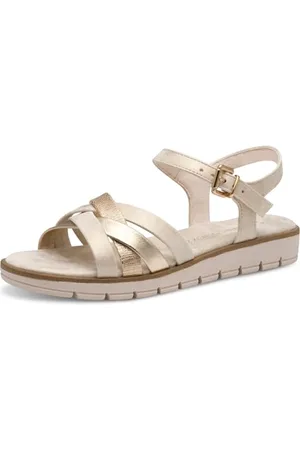 Marco Tozzi Damen Sandalen flach mit Schließe Sommer, Gold (Dune met.Comb), 41 EU